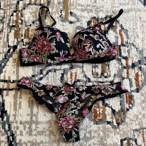 Victoria’s Secret Floral Black and Pink Lingerie Set